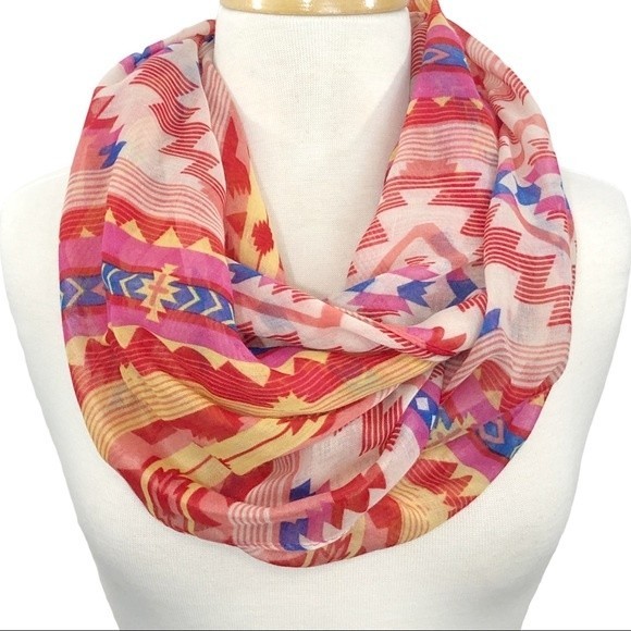 Aztec Tribal Red Pink Loop Infinity Scarf - Picture 1 of 3